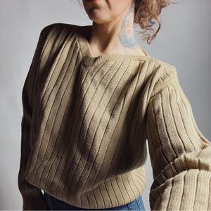 VINTAGE 50’s All American Tan Ribbed Wool Board of Football Sweater M